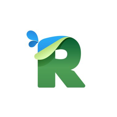 Mavi damlalı R harf logosu  