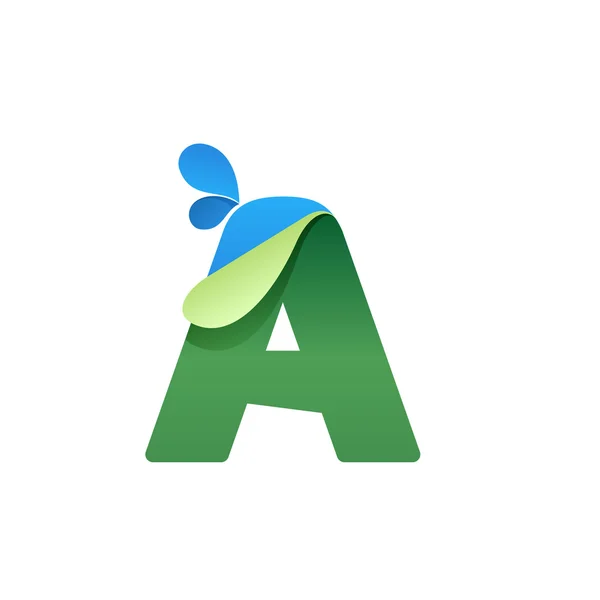 Letter A logo met blauwe druppels — Stockvector