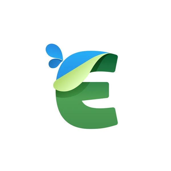 E-letter logo with blue drops — стоковый вектор