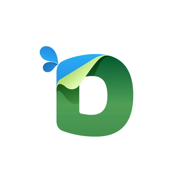 Logotipo da letra D com gotas azuis —  Vetores de Stock