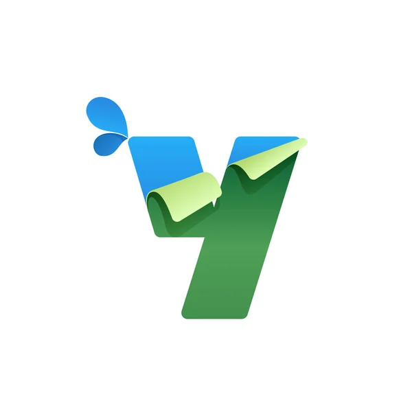 Y letter logo with blue drops — ストックベクタ
