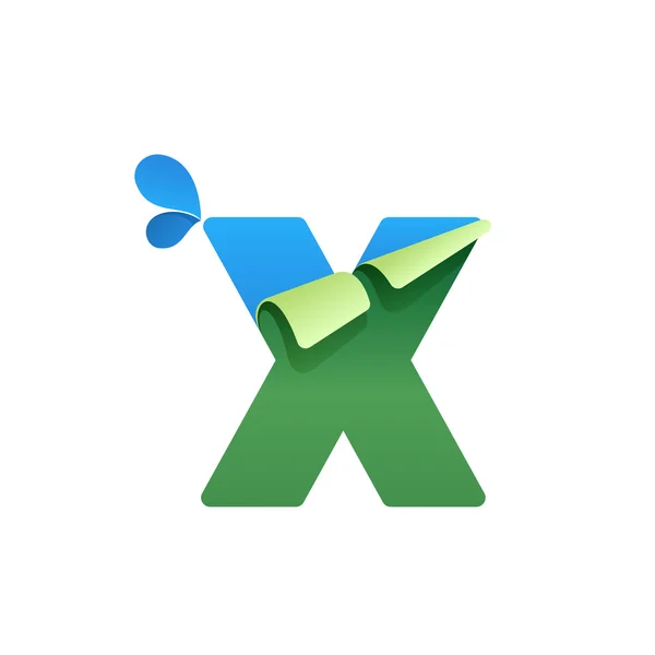 X letter logo with blue drops — 스톡 벡터