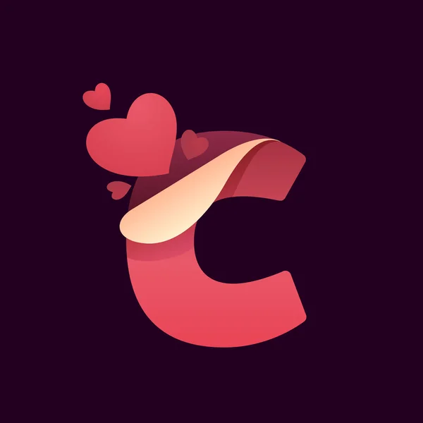 C letter met papier gevouwen hoek — Stockvector