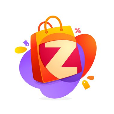 Z harfi ile alışveriş çantası simgesini ve satış etiketi.