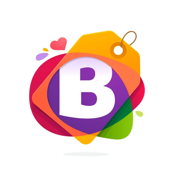 B lettera logo con tag Vendita . — Vettoriale Stock