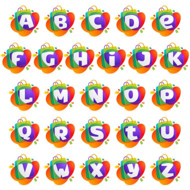 Alfabesi ile alışveriş çantası simgesini ve satış etiketi.