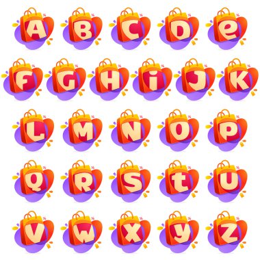 Alfabesi ile alışveriş çantası simgesini ve satış etiketi.