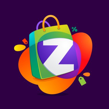 Z harfi ile alışveriş çantası simgesini ve satış etiketi.