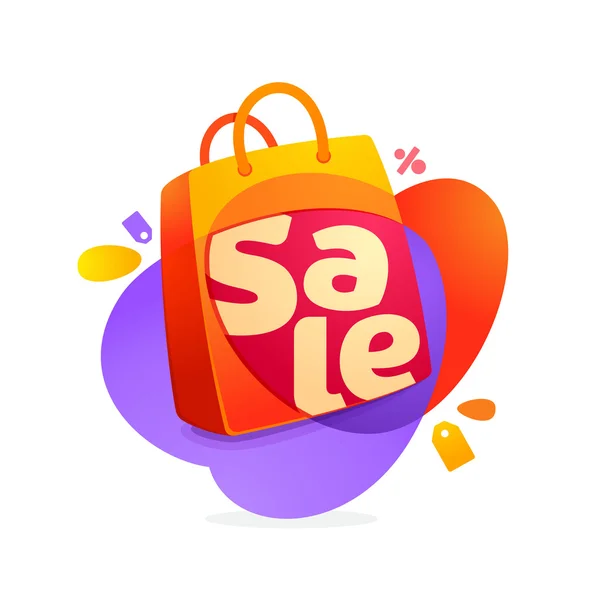 Sale word with shopping bag icon and Sale tag. — Stock Vector