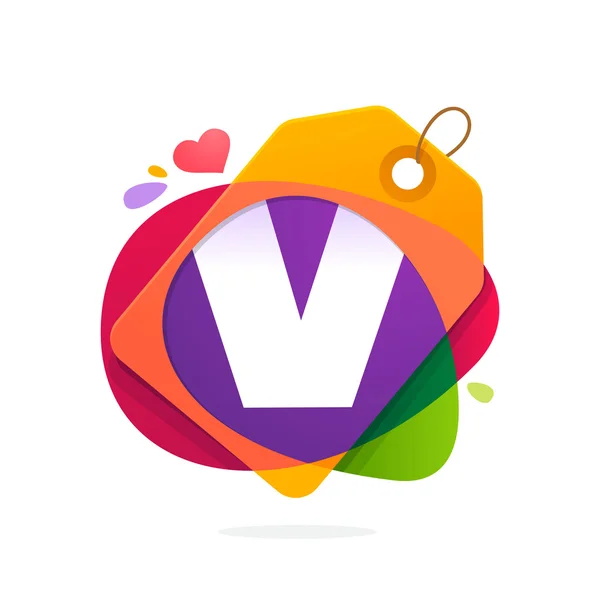 V brief logo met verkoop tag. — Stockvector