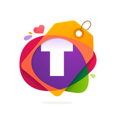 T harfi logo satış etiketiyle.