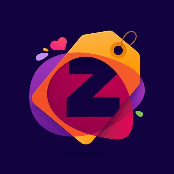 Logotipo de la letra Z con la etiqueta Sale corazón y salpicaduras . — Vector de stock