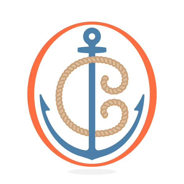 Logotipo de letra C formado por una cuerda con un ancla . — Vector de stock