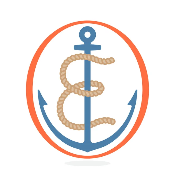 E letter logo formed by rope with an anchor. — Stock Vector