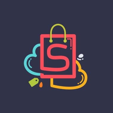 Alışveriş çantası ve kalpler simgesi ile S harfi.