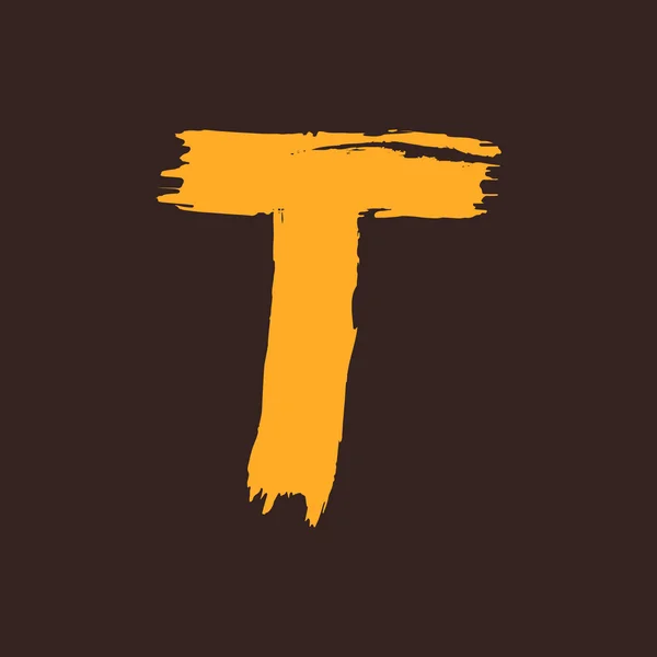 T-logo van de brief met een penseel geschilderd. — Stockvector