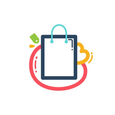 Etiket ve kalp simgesi olan alışveriş çantası.