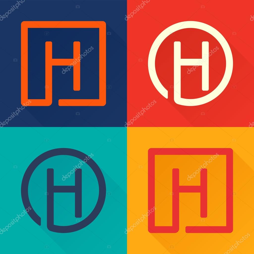 Circle icon. Square vector logo. Vector design template elements for your application or corporate identity. H letter flat logo in circle and square.