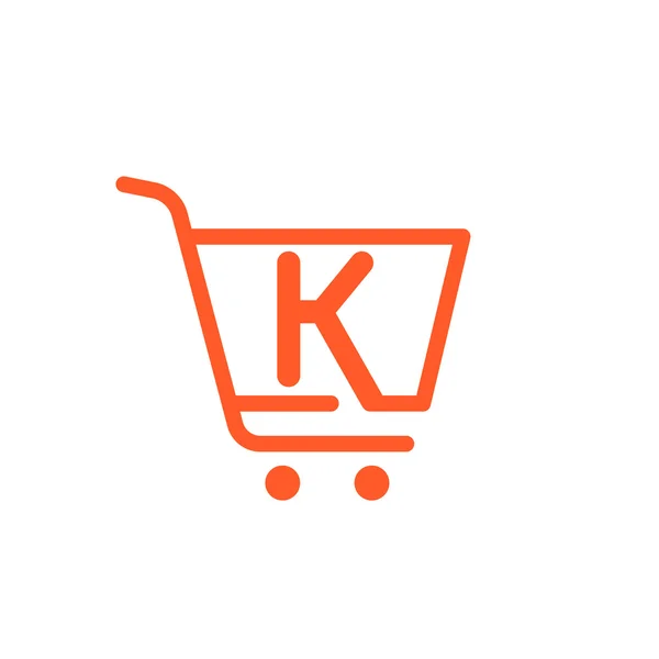 Litera K z ikoną koszyka zakupów. — Wektor stockowy