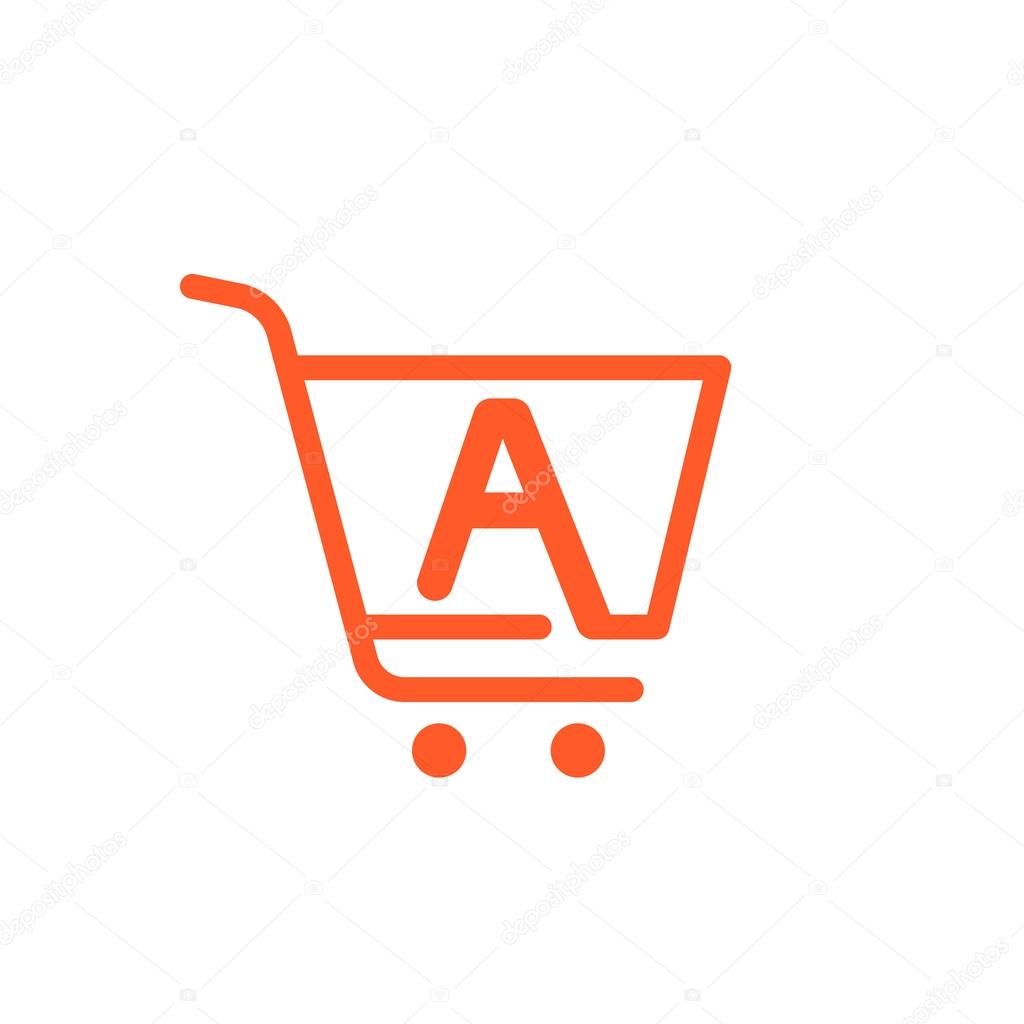 Trolley icon. Vector design element for sale tag, card, corporate identity, label or poster. Letter A logo with Shopping cart icon.