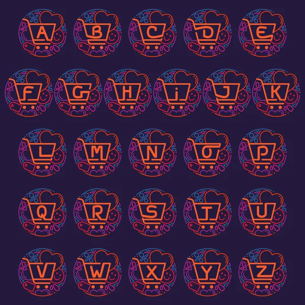 Alfabet z ikoną koszyka na zakupy — Wektor stockowy