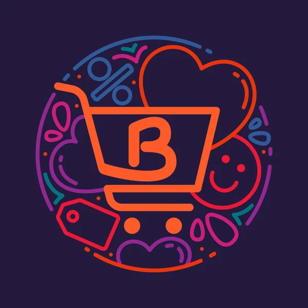 Litera B z ikoną koszyka zakupów — Wektor stockowy