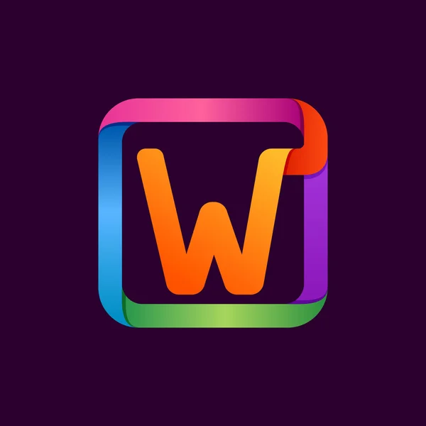 W ตัวอักษรโลโก้สีสันในสี่เหลี่ยม . — ภาพเวกเตอร์สต็อก