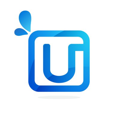 Mavi damlaile kare U harf logosu.