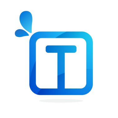 Mavi damlaile kare T harf logosu.