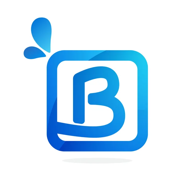 Logotipo de letra B en cuadrado con gotas azules . — Archivo Imágenes Vectoriales