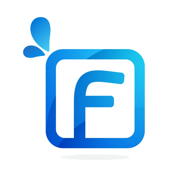 青い滴が付いている正方形のF文字のロゴ. — ストックベクタ