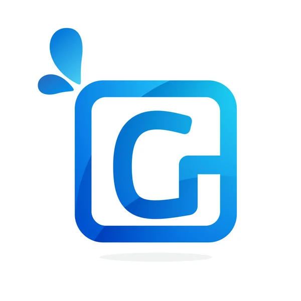 G γράμμα λογότυπο σε τετράγωνο με μπλε σταγόνες. — Διανυσματικό Αρχείο