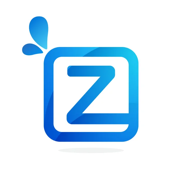 Z-Buchstabe Logo im Quadrat mit blauen Tropfen. — Stockvektor