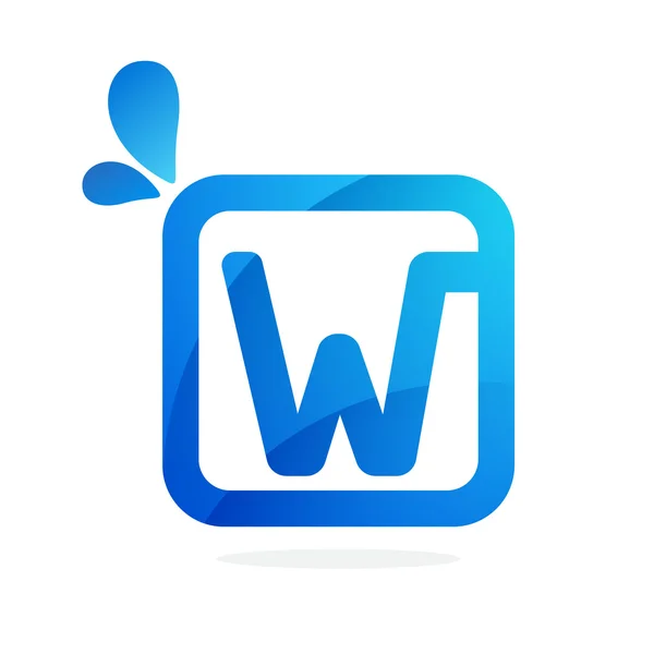 Logotipo da letra W no quadrado com gotas azuis . — Vetor de Stock