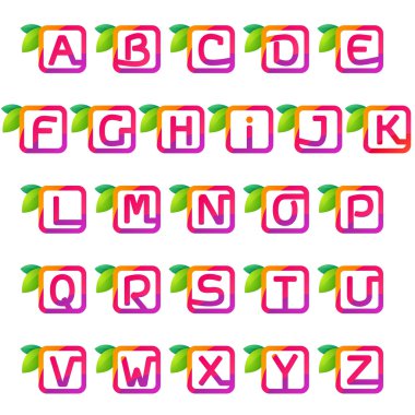 Suyu ve yeşil yaprakları ile kare alfabesi.