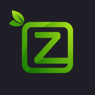 Z harfi logosu kare ve yeşil yaprakları.