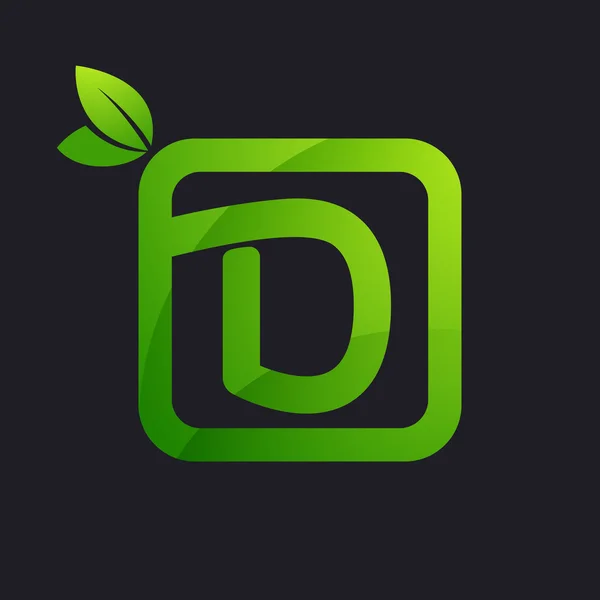 Логотип D-літери в квадратному і зеленому листі . — стоковий вектор