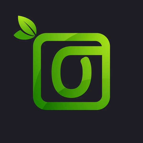 O list logo w kwadrat i zielonych liści. — Wektor stockowy