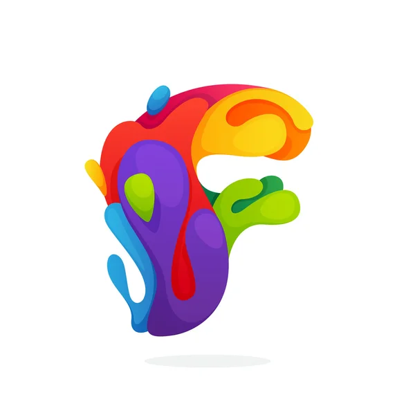 Logotipo da letra F com salpicos de suco coloridos . —  Vetores de Stock