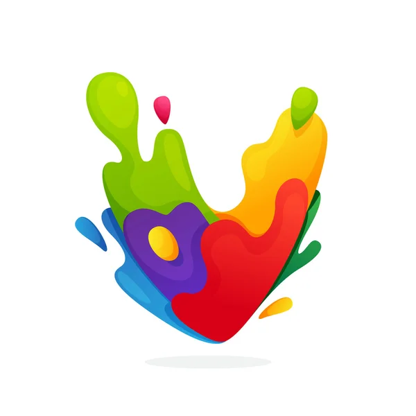 V brief logo met kleurrijke SAP spatten. — Stockvector