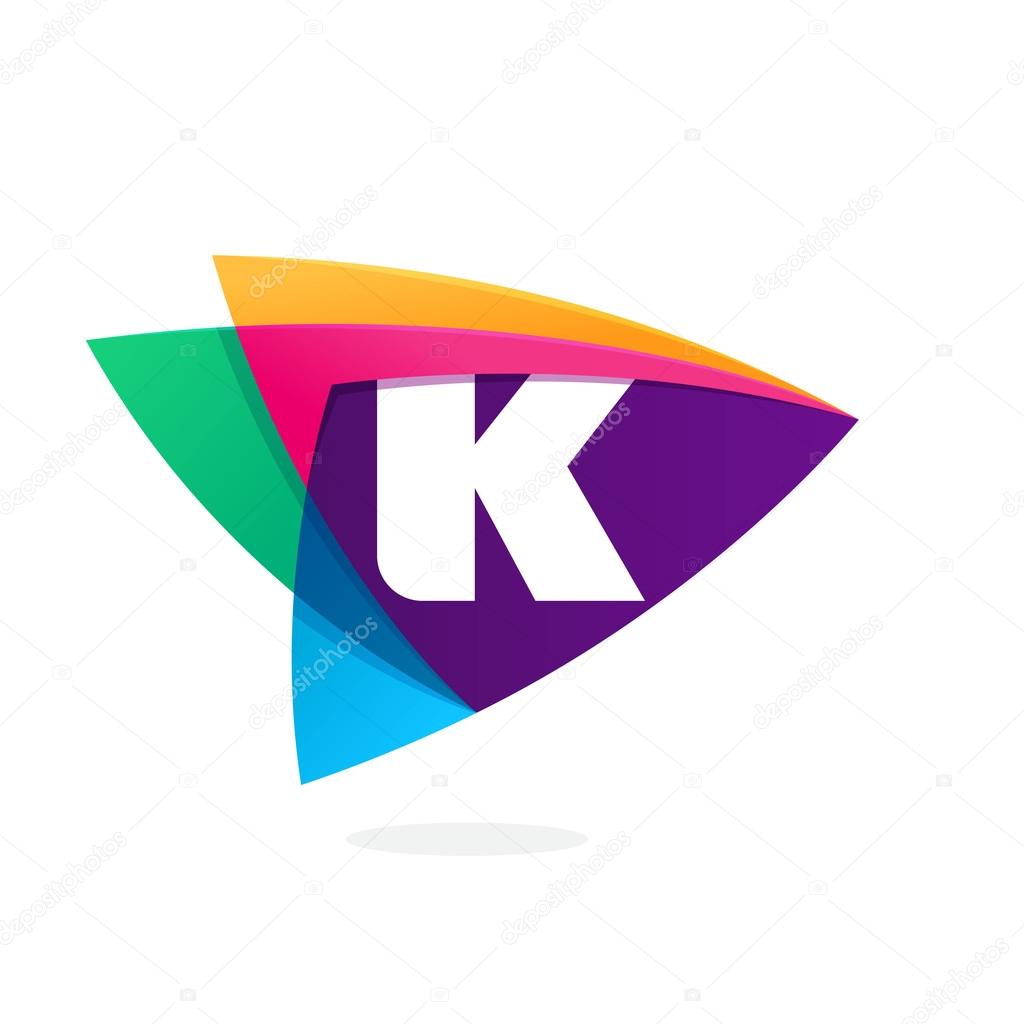 Letter K logo in triangle intersection icon. Multicolor vector alphabet letters for app icon, corporate identity, card, labels or posters.