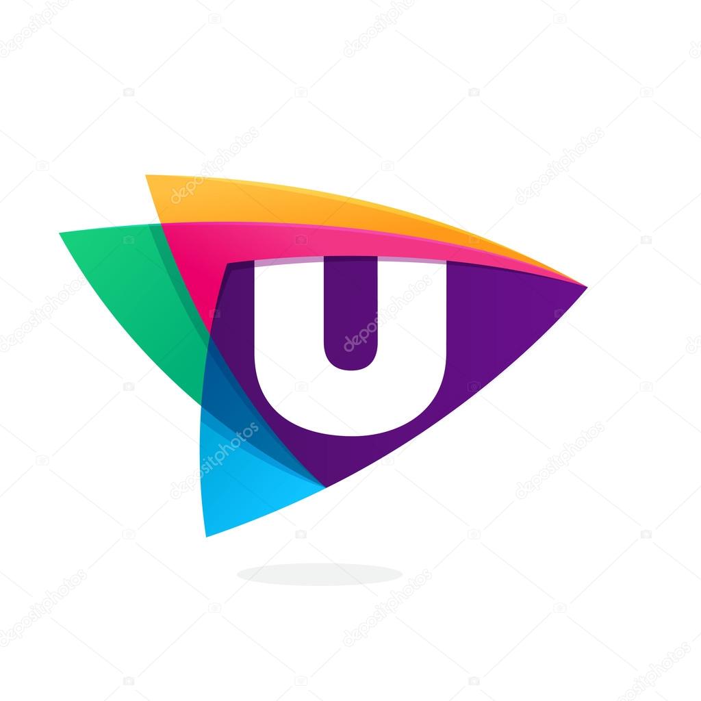 Letter U logo in triangle intersection icon. Multicolor vector alphabet letters for app icon, corporate identity, card, labels or posters.