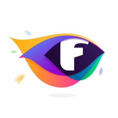 F harfi logo tavus kuşu tüyü simgesi.