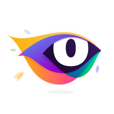 O harfi logo tavus kuşu tüyü simgesi.