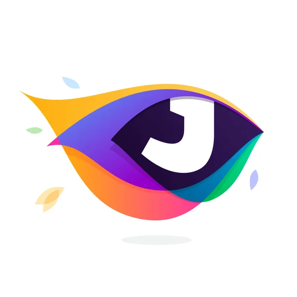 Letter J logo in peacock feather icon. — Stock Vector