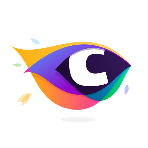 Logotipo da letra C no ícone de penas de pavão . —  Vetores de Stock