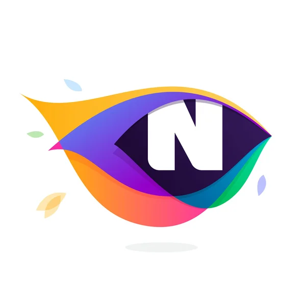 Letter N logo in peacock feather icon. — Stock Vector