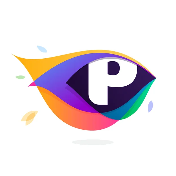 Letter P-logo in peacock feather pictogram. — Stockvector