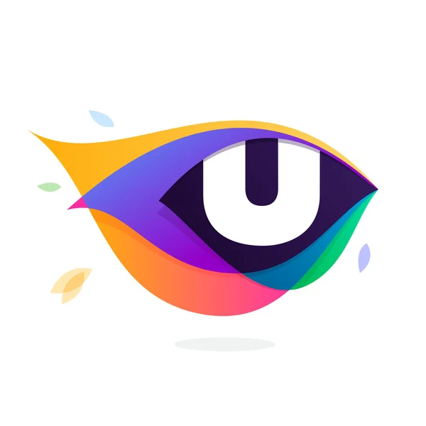 Letter U logo in peacock feather icon. — Stock Vector