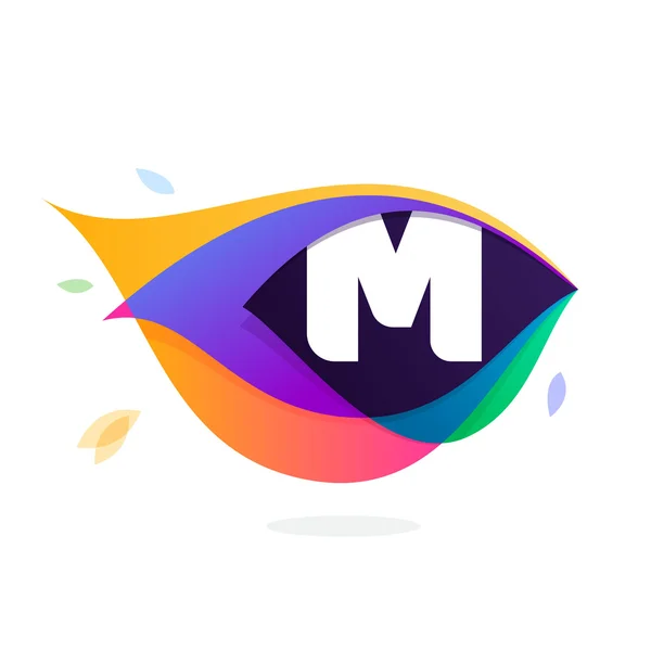 Letter M-logo in peacock feather pictogram. — Stockvector